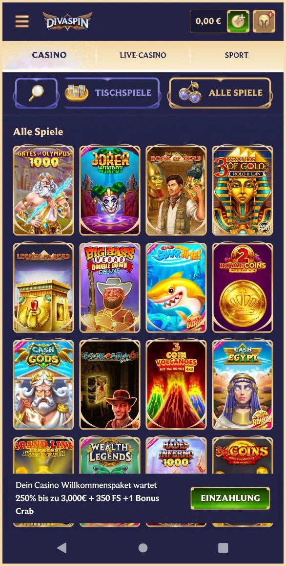 Alle Live Casino Spiele bei Divaspin – Blackjack, Roulette & mehr erleben