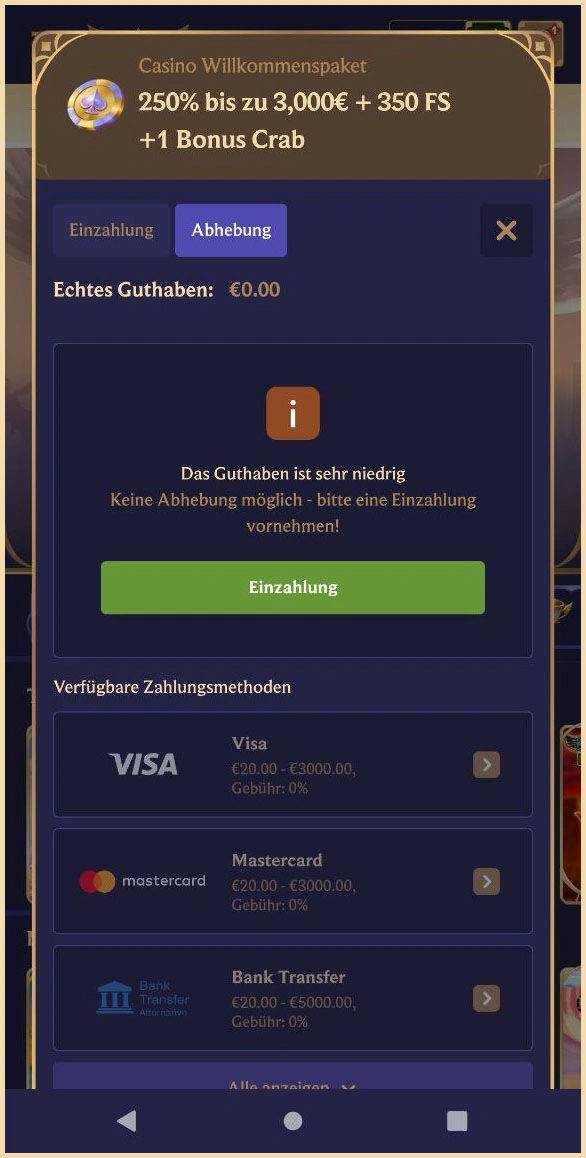 Verfügbare Auszahlungsarten im Divaspin Casino