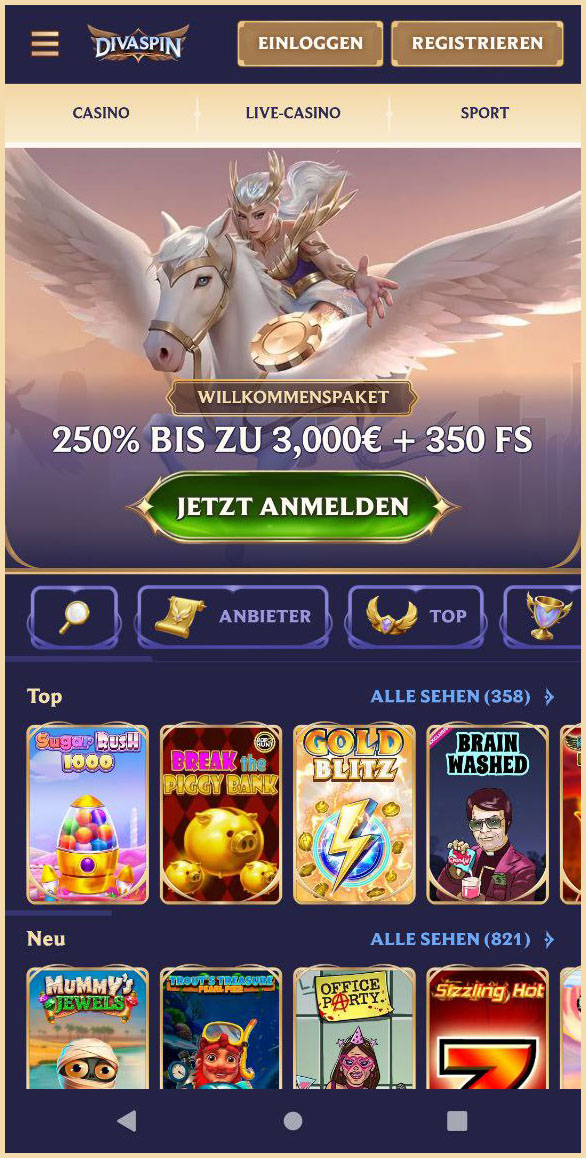 Kompakte Übersicht der Divaspin Hauptseite