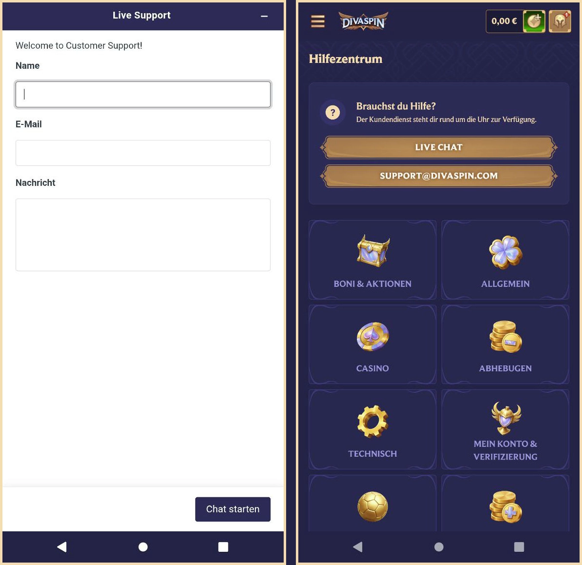 Kontaktmöglichkeiten zum Divaspin Kundendienst