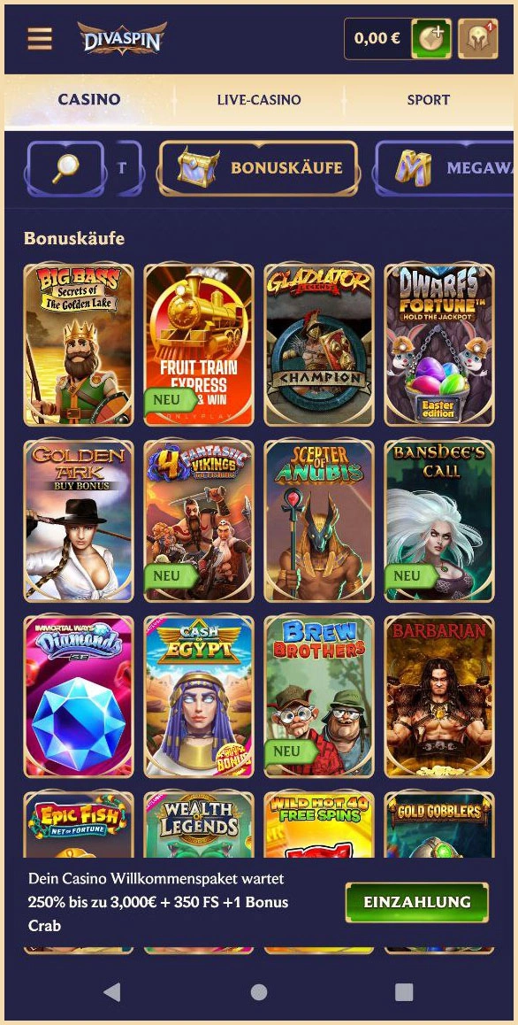 Bonuskauf-Funktion bei Divaspin-Slots