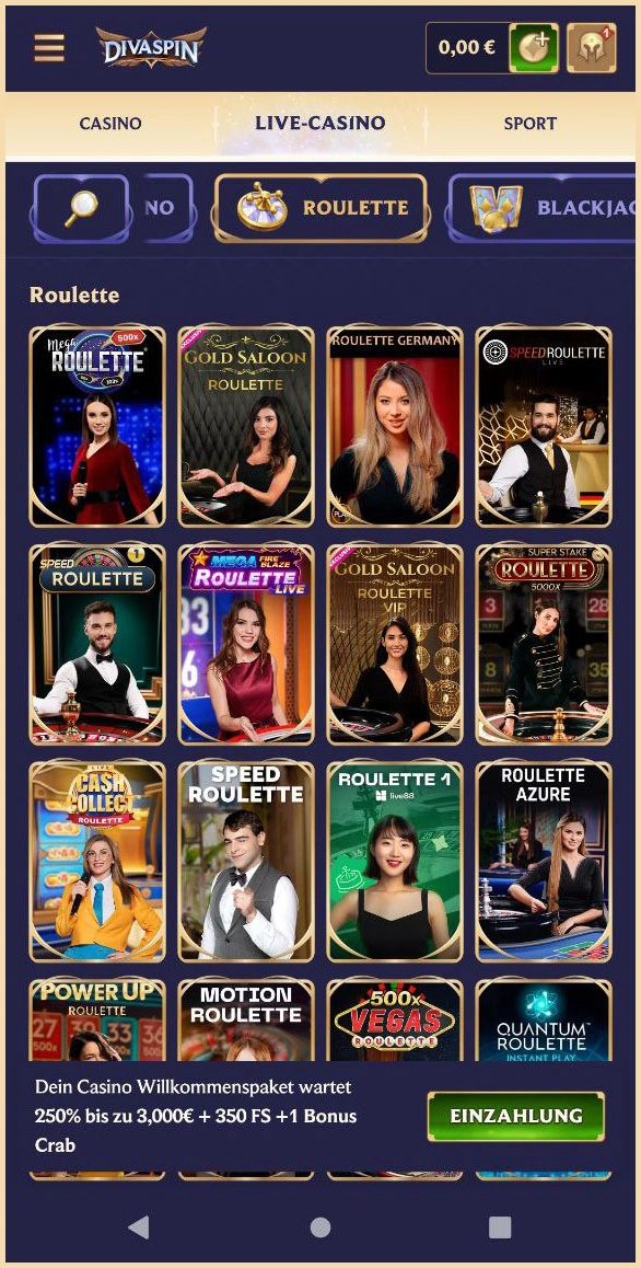 Verschiedene Roulette-Tischspiele online bei Divaspin