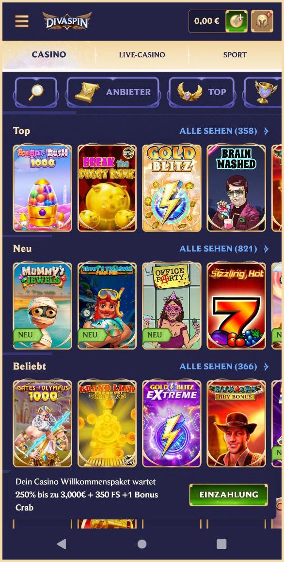 Alle Top-Titel auf einen Blick bei DivaSpin